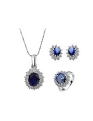 XiangGang ShaoGi 18k White Gold, Round Diamond Ball Fashion Sets, White And Sky Blue - 18 inch