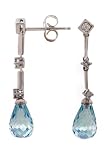 14K White Gold Blue Topaz and Diamond Dangle Earrings
