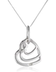 10k White Gold Triple Heart Diamond Pendant Necklace (0.007 cttw, I-J Color, I2-I3 Clarity), 18