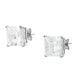 Sterling Silver 9mm Square CZ Basket Stud Earrings