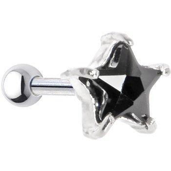 Sterling Silver 925 Jet Cubic Zirconia STAR Cartilage Earring