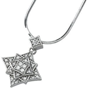 14K White Gold Diamond Pendant On 18 Inch Diamond Cut Snake Chain
