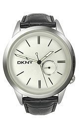 DKNY Black Embossed Genuine Leather Strap Silver-Tone Dial Men's Watch #NY1431