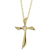 14k Gold 17.5" Thin Chain & 5/8" (16mm) tall Cross Pendant, w/ Brilliant Cut Diamond at the Center
