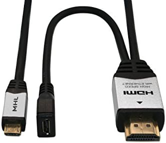 AMAMCH high speed MHL cable with o.6ft USB cable-3ft is a Micro-USB to HDMI MHL Cable in Black with 0.6ft usb cable femal for connect the usb cable to provide prower