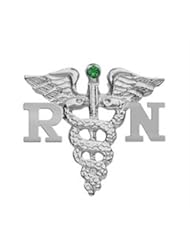 NursingPin - Registered Nurse RN Graduation Nursing Pin with Emerald in Silver