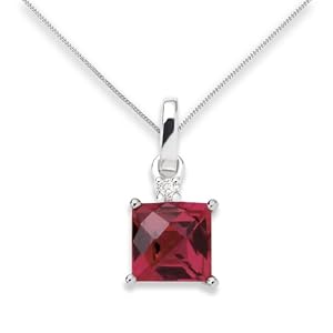 Miore - Collier femme - Or blanc 375/1000 (9 carats) 1.23 gr - Grenat/Diamant 0.02 cts - 45 cm