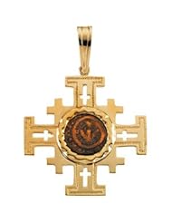 14K Yellow Gold Jerusalem Cross Pendant With WidowS Mite Coin by US Gems