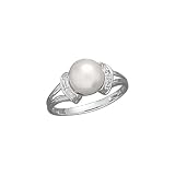 14K White Gold 0.03 ct. Diamond with Fresh Water Pearl Fashion Ring