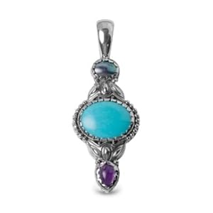 Southwest Spirit Sterling Silver Turquoise Amethyst Mabe Pearl Pendant Enhancer