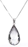 Sterling Silver Box Chain Faceted Crystal Teardrop Pendant, 18"