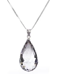 Sterling Silver Box Chain Faceted Crystal Teardrop Pendant Necklace, 18"