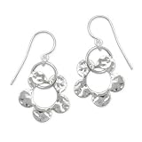 .925 Silver Hammered Flower Dangle Earrings.