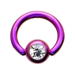 16 Gauge 1/4" Austrian Crystal Purple Titanium BCR Captive Ring