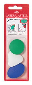 Grip Erasers 3 Piece Art Draw Sketch Artist Kids Pencil Children Mistakes Take Out Fix Paper