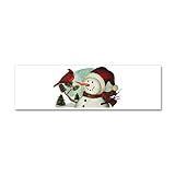 21 x 7 Wall Vinyl Sticker Christmas Snowman Wearing Scarf with Cardinal