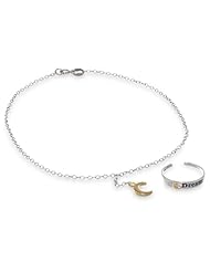 Sterling Silver and Goldtone Finish Toe Ring and Chain Anklet with Moon, 10"