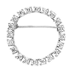 14K White Gold Diamond Circle Brooch - 1.40 Ct.
