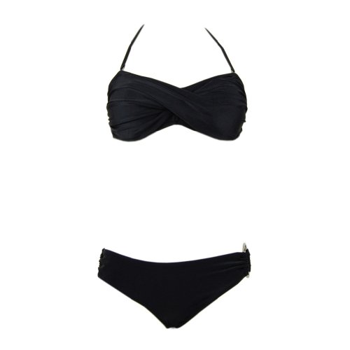 Bikini Set Black Bandeau Scoop Bottom