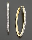 14k Gold Diamond Accent Oval Pav? Hoop Earrings