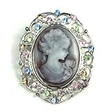 Multi-colorAustrianRhinestoneLightBrownLadyCameoSilver-toneBroochPin
