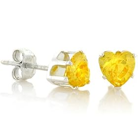 November Birthstone Yellow Heart Cut Cubic Zirconia CZ Silver Stud Earrings