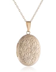 14k Yellow Gold Embossed Polished Oval Locket Necklace, 18"