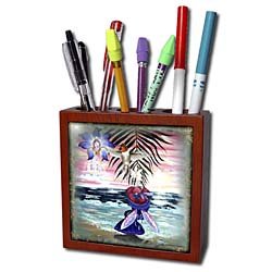Cindy Thorrington Haggerty Red Hat Art - CASTLES OF JOY - Tile Pen Holders-5 inch tile pen holder