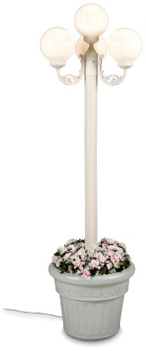 European 00391 Patio Lamp White Body With Four White Globes and Planter 80-inches Tall
