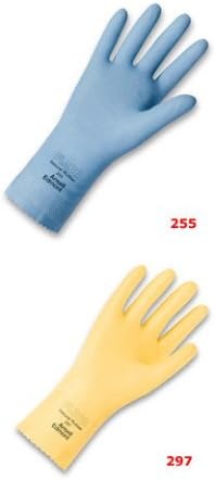 Ansell 254 Size 9 Blue Natural Latex Gloves Pebble Embossed Grip, 12 Pairs