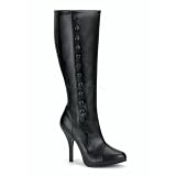 Womens Sexy 4 1/2 Inch High Heel Black Knee High Boot Button Accents