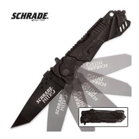 Schrade SCHA2B Nitro Linerlock Knife with Aluminum Handle and  Coated Tanto Blade, Black