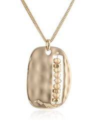 Kenneth Cole New York "Shiny Metals" Faceted Bead Gold Sculptural Rectangle Pendant Necklace, 23"
