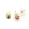 14K Gold Stud Earring Lady Bugs W/ Red CZ Stone Yellow Gold Earring For Kids & Teens