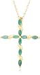 Yellow Gold Overlay Sterling Silver Emerald Cross Pendant, 18"