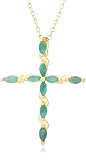 Yellow Gold Overlay Sterling Silver Emerald Cross Pendant, 18