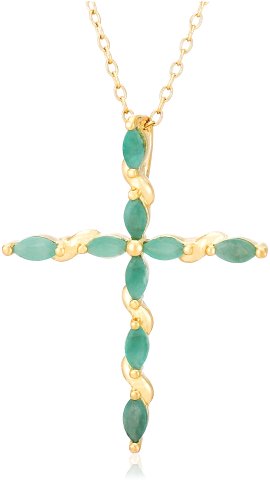 Yellow Gold Overlay Sterling Silver Emerald Cross Pendant, 18