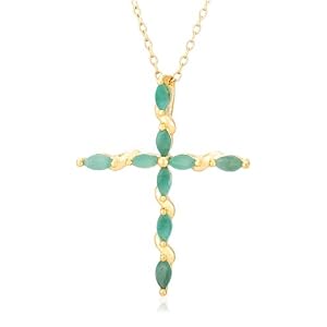 Buy Yellow Gold Overlay Sterling Silver Emerald Cross Pendant, 18 by Amazon.com Collection