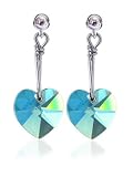 Pretty Swarovski Crystal Sterling Silver Heart Post Back Dangle Earrings