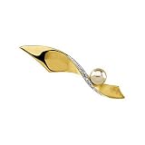 14K Yellow Gold Akoya Cultured Pearl and Diamond Brooch