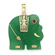 14k Gold, Created Ruby & Green Jade Elephant Pendant