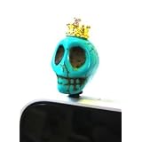 【tt-collection】☆ 王冠スカル ☆ スマートフォン &  アイフォーン イヤホンジャック用ピアス ♪　【オリジナルドクロでちょっとだけおしゃれな　スマホライフに変身 ☆ ipad & iphone 】『人気色のターコイズ （大）& ホワイト（大）を ２個セット』