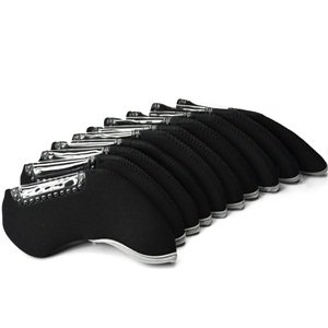 Cosmos ® Pack of 10 Neoprene Golf Iron Club Head Protection Cover Glove Set with plastic window display (Black)
