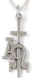 Sterling Silver Alpha and Omega Cross Pendant by Bob Siemon, 20"