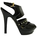 Black Patent Platform Stud Peep-toe Sandals Shoes