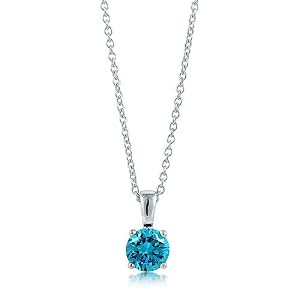 Sterling Silver 925 Blue Topaz CZ Solitaire Pendant Neck