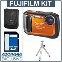 Fujifilm FinePix XP150 Digital Camera Kit - Orange - with 8GB SD Memory Card, Camera Case, Table Top Tripod