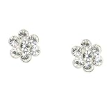 Sparkle Crystal Flower Silver Tone Button Style Earrings