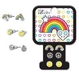 High IntenCity© Set of 3 Peace, Rainbow & Smiley Face Stud Earrings