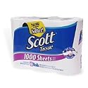 Scott Toilet Paper, 1000 Sheets/Roll, White Unscented 6 ea